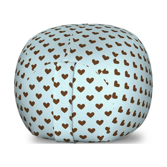 Brown and Blue Storage Toy Bag Chair, Little Hearts in Brown with Distressed Look Romantic Love Theme, Stuffed Animal Organizer Washable Bag, Large Size, Brown and Pale Blue, by Ambesonne