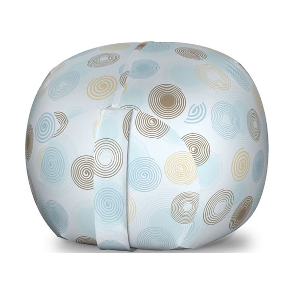 Brown and Blue Storage Toy Bag Chair, Twirls Vortex Design Geometric Curved Lines Hypnotic Elements, Stuffed Animal Organizer Washable Bag, Large Size, Pale Blue Mustard Umber, by Ambesonne
