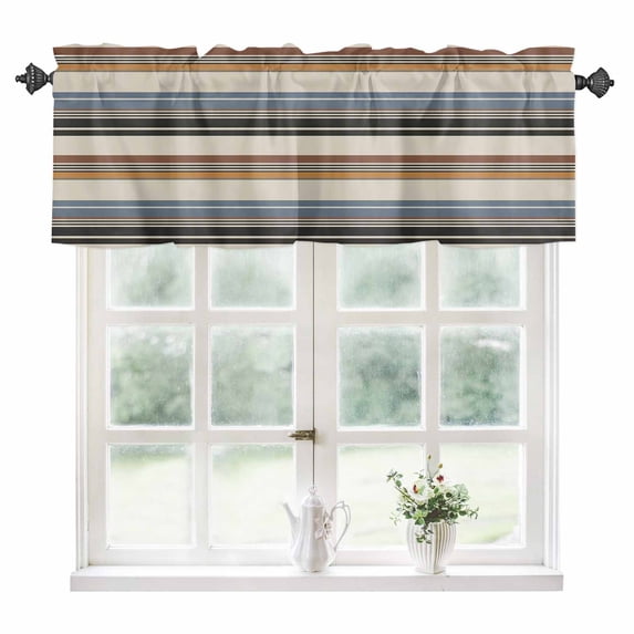 Brown Blue Striped Kitchen Valances for Windows 42x12 Inch Kitchen Curtains Valances Rod Pocket Farmhouse Vintage Stripe Bathroom Window Valances for Window Treatment Decor
