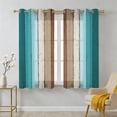 Brown Blue Striped Sheer Curtains 39 Inch Long 2 Panels, Modern Vintage ...