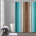 thumbnail image 1 of Brown Blue Striped Shower Curtain for Bathroom Decor, Modern Vintage Wood Texture Rectangle Waterproof Fabric Shower Curtain, 72"x72" Set with 12 Hooks, 1 of 9