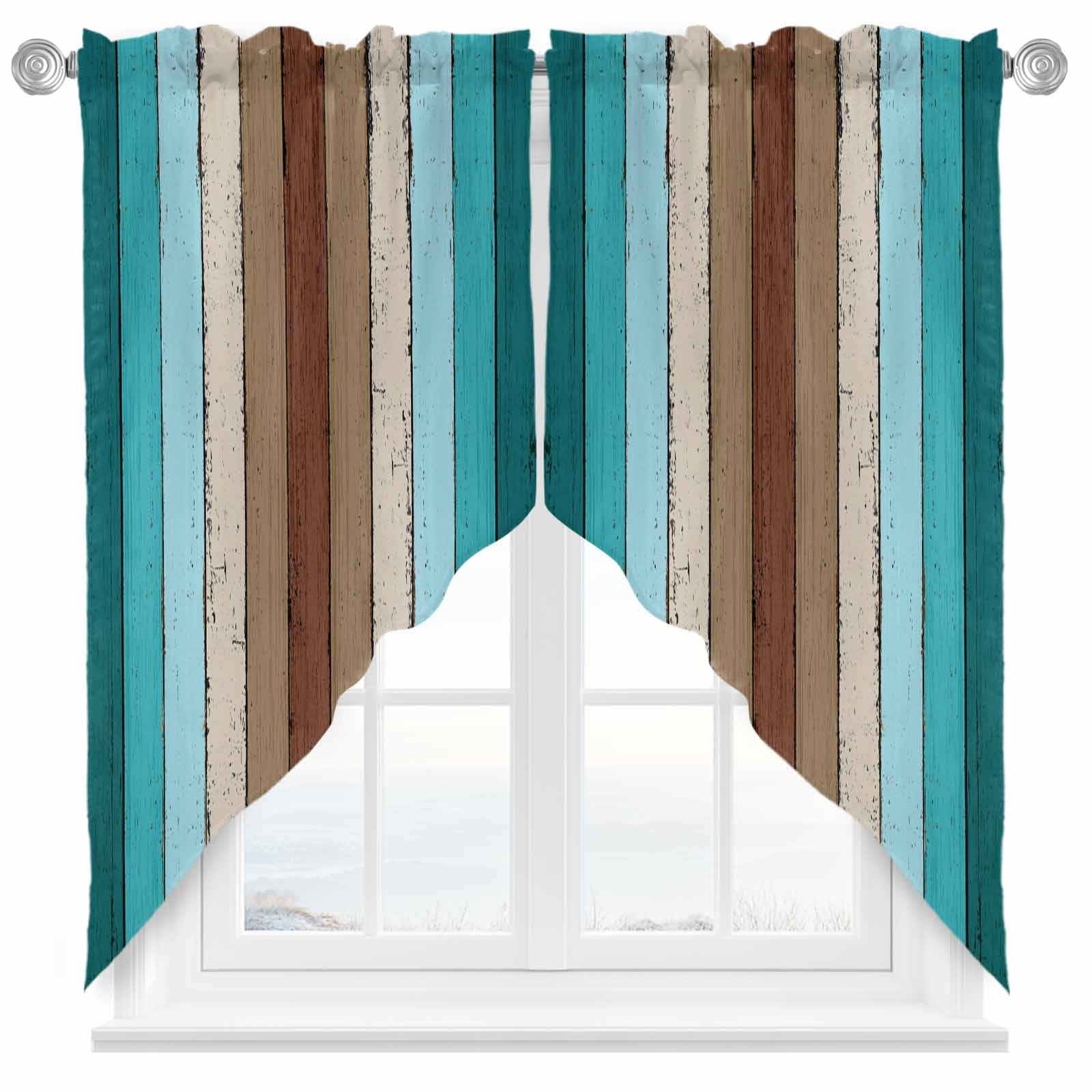 Brown Blue Striped Swag Curtain Valance for Windows, Modern Vintage ...