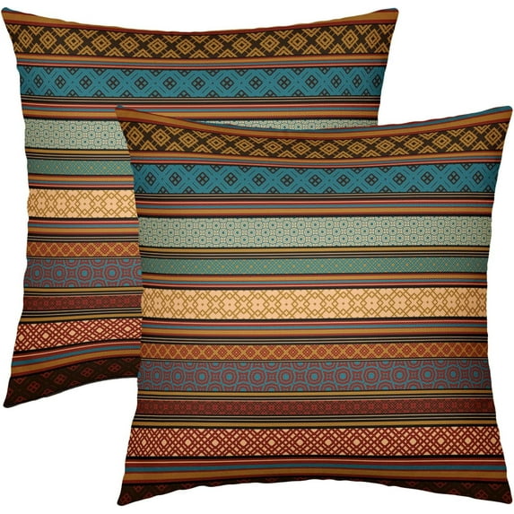Brown Blue Teal Pillow Covers 20x20 Inch Set of 2 Bohemian Multicolor Stripes Decorative Throw Pillows Retro Southwest Geometric Boho Mexican Pillow Cases Home Decor for Sofa Couch Outdoor