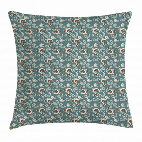 Brown and Blue Throw Pillow Cushion Cover, Vintage Style Pattern with Abstract Shapes with Little Dots, Decorative Square Accent Pillow Case, 18 X 18 Inches, Slate Blue Beige and Brown, by Ambesonne