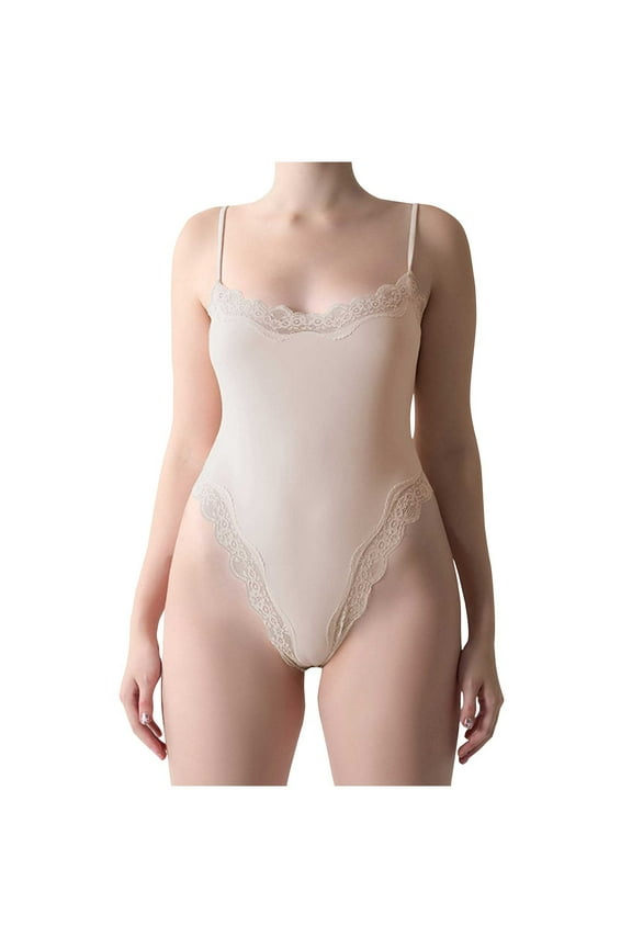 Brown Body Shaper for Juniors Spaghetti Strap Lace Spandex Thin Sexy Lower Belly Fat Stomach Shapewear Body Shaper Unitard Women 2025 Clothing Trendy Regular Fit Y2K M