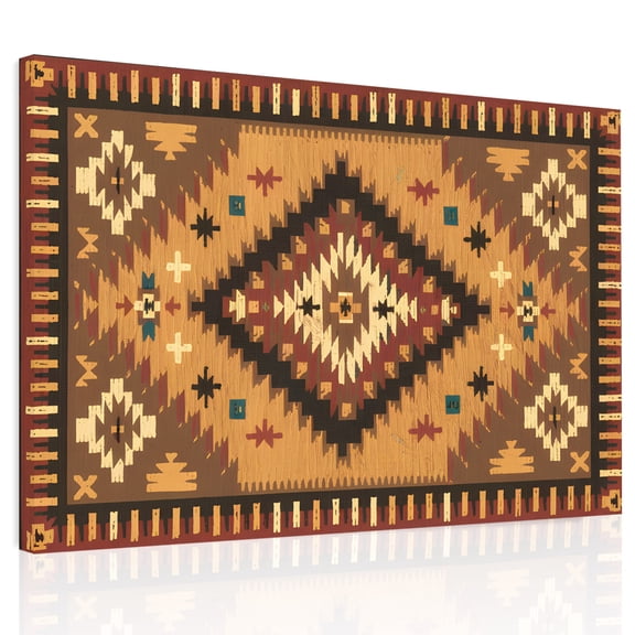 Brown Bohemia Turkish Pattern Canvas Print Wall Art, Retro Ethnic Style Wall Decor Modern Artwork Paintings Pictures for Living Room Framed and Stretched Ready to Hang, 24" x 32"