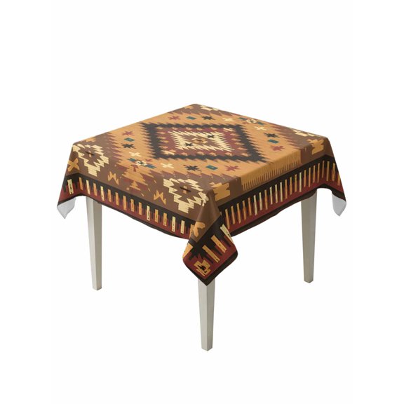 Brown Bohemia Turkish Pattern Table Cloth 54x54 Inch Square, Retro Ethnic Style Waterproof Tablecloth Washable Table Cover for Party Picnic Dinner Decor