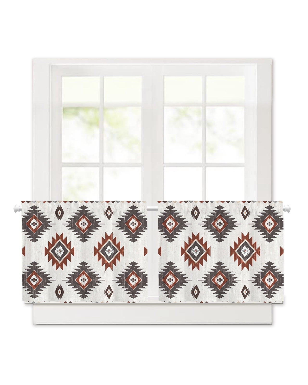 Brown Bohemian Aztec Geometric Short Blackout Curtains 24 Inch Long ...
