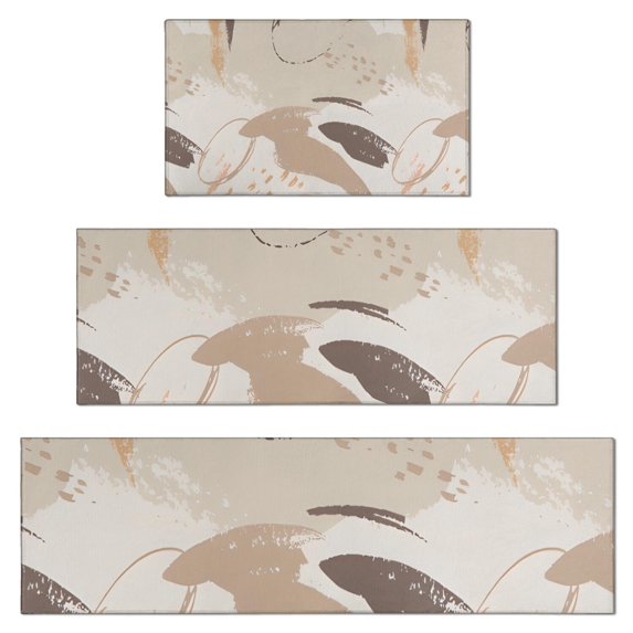 Brown Boho Abstract Pattern Kitchen Rugs Sets Of 3,Kitchen Runner Rugs Non Skid Washable,Decorative Kitchen Floor Mats for Kitchen,Sink,Laundry,17"x30"+ 17"x47" + 17"x59"