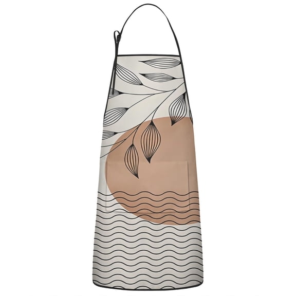 Brown Boho Abstract and Plant Pattern Apron-Garden Aprons for Women with Pockets-Cotton Linen Waterproof Kitchen Cooking Gardening Aprons Adjustable for Kitchen,Cooking,BBQ and Salon 33x27 Inch
