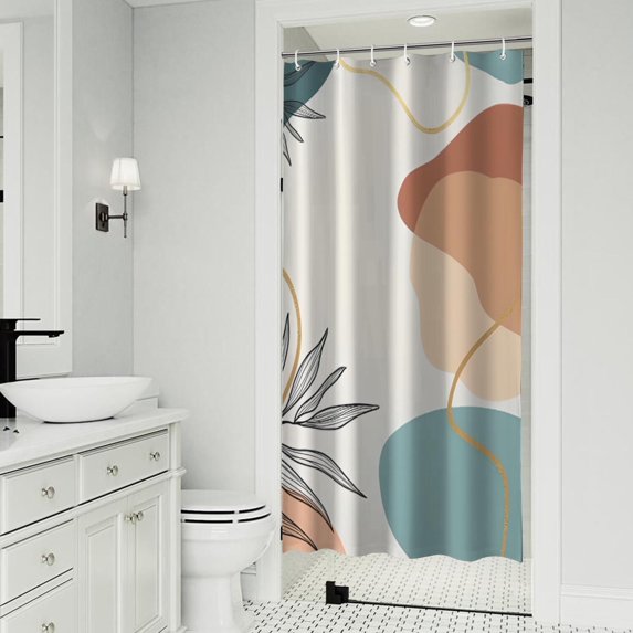 Brown Boho Abstract and Plant Pattern Shower Curtain 36"x72" ,Bathroom Decorative Shower Curtains Set with 12 Hooks,Modern Waterproof Washable Shower Curtain