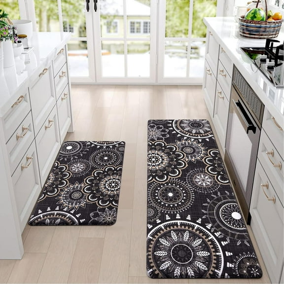 Brown Boho Anti Fatigue Kitchen Rug Sets 2 Piece, Farmhouse PVC Kitchen Mats for Floor, Waterproof Kitchen Rugs and Mats Non Skid Washable, Kitchen Carpet Rug Runner Sink 18''''x48'''' + 18''''x30''''