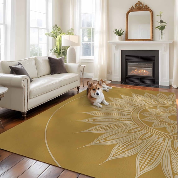 Brown Boho Area Rug 5x8 FT, Non Slip Bedroom Throw Carpet, Middle Century Abstract Floral Ethnic Art Washable Soft Floor Carpet Non-Shedding Rug for Living Room Nursery Dorm Office