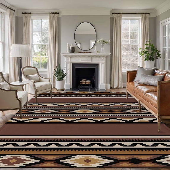 Brown Boho Area Rug 5x8 Washable Rug Non Slip Vintage Ethnic Tribe Retro Abstract Art Large Area Rug Soft Stainresistant Indoor Floor Carpet for Living Room Bedroom Home Office Dining Room Nursery