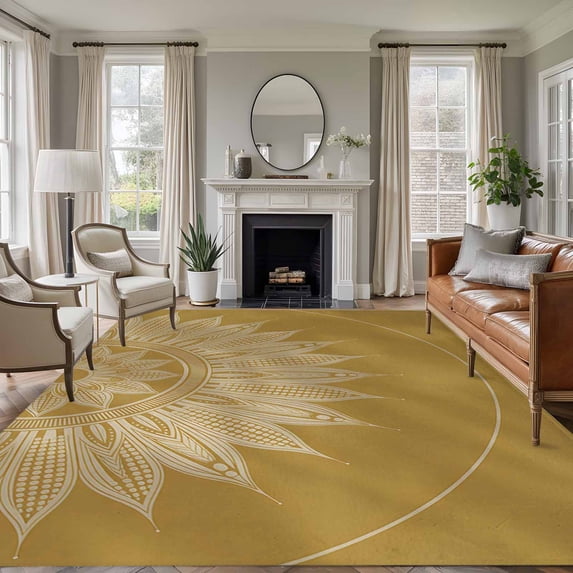 Brown Boho Area Rug 6x9 FT, Non Slip Living Room Throw Carpet, Middle Century Abstract Floral Ethnic Art Washable Soft Large Floor Carpet Non-Shedding Rug for Bedroom Dining Room Play Room