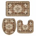thumbnail image 1 of Brown Boho Bath Mat 3 Piece Bathroom Rug Set, Retro Western Rustic Ethnic Tribal Patterns Non Slip Bath Rug Contour Mat and Toilet Lid Cover, Absorbent Shower Mats Soft Bath Rugs and Mats Sets, 1 of 8