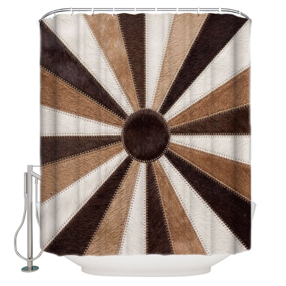 Brown Boho Bathroom Shower Curtains with 12 Hooks Polyester Waterproof Shower Curtain for Stalls and Bathtubs Modern Abstract Cowhide Patchwork Print Decorative Bathroom Privacy Curtain 36x72 Inches
