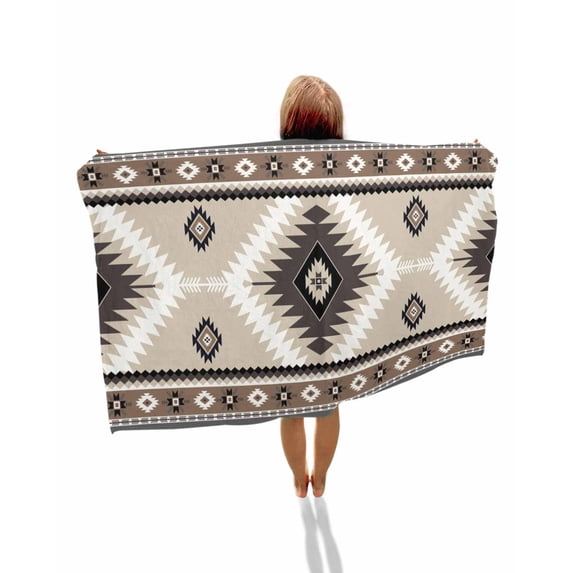 Brown Boho Beach Towels Oversized Super Absorbent, Vintage Rustic Southwest Aztec Geometric Lightweight Bath Towel Quick Dry Sets For Bathroom/Pool/Rv Camping/Beach Play/Gym Room/Picnic 31"x62"
