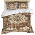 thumbnail image 1 of Brown Boho Bedding 3 Piece Duvet Cover Set Full Size, Retro Western Rustic Ethnic Tribal Patterns Soft Microfiber Comforter Cover with Zipper Closure & Pillowcases, FadeResistant Quilt Cover, 1 of 9