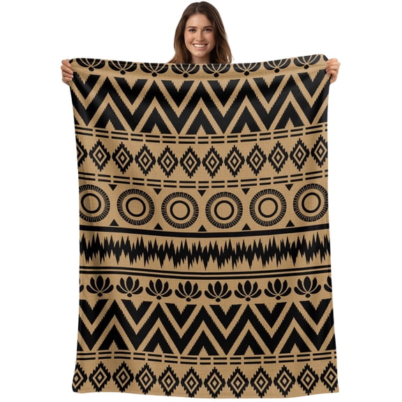 Brown Boho Blanket Soft Cozy Warm Throw Blanket for Couch, Plush Fuzzy Flannel Blankets for Sofa, Aztec Southwest Tribal Ethnic Geometric Bed Blankets Lightweight Gifts for Women, 30"x40"