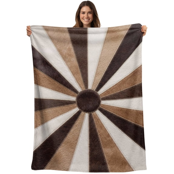 Brown Boho Blanket Soft Cozy Warm Throw Blanket for Couch, Plush Fuzzy Flannel Blankets for Sofa, Modern Abstract Cowhide Patchwork Print Bed Blankets Lightweight Gifts for Women, 50"x60"