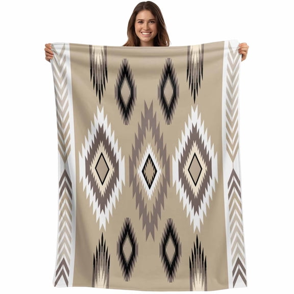 Brown Boho Blanket Soft Cozy Warm Throw Blanket for Couch, Plush Fuzzy Flannel Fleece Blankets for Sofa, Vintage Rustic Abstract Geometric Plaid Bed Blankets Lightweight Gifts for Women, 40"x50"
