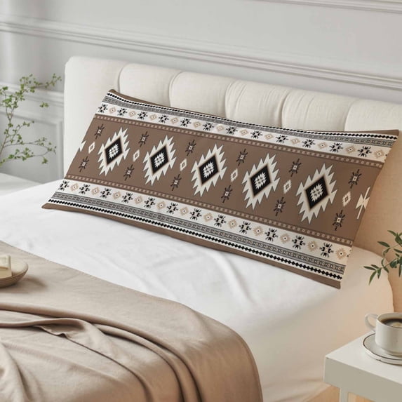 Brown Boho Body Pillow Cover, Pillowcase Protectors with Zipper, Breathable Decorative Throw Pillow Case Cover, Farmhouse Aztec Southwest Ethnic Geometric Pillow Shams for Couch Sofa 20x54Inch