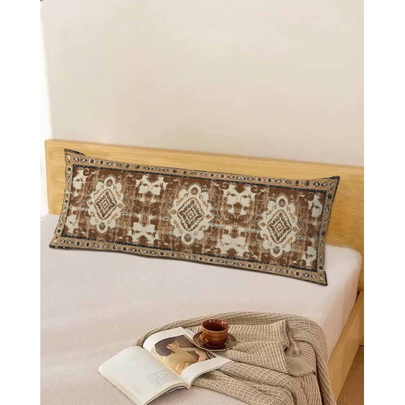 Brown Boho Body Pillow Covers, Retro Western Rustic Ethnic Tribal Patterns Soft Throw Pillow Cases with Invisible Zipper, Decorative Pillowcase Pillows Protectors for Sofa Bed Couchair 20"x54"