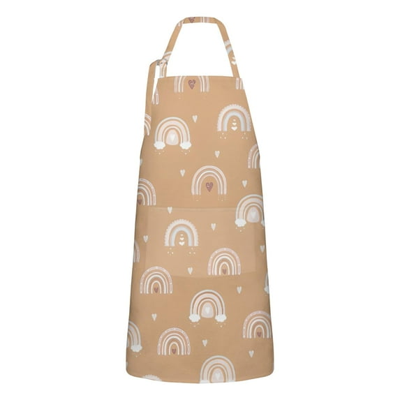 Brown Boho Bohemia Rainbow Hearts Pattern Apron-Garden Aprons for Women with Pockets-Cotton Linen Waterproof Kitchen Cooking Gardening Aprons Adjustable for Kitchen,Cooking,BBQ and Salon 33x27 Inch