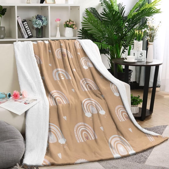 Brown Boho Bohemia Rainbow Hearts Pattern Blanket,Comfortable Soft Lamb Wool Throw Blanket,All Season,Warm Lightweight Blankets for Sofa Bed Couch Living Room Chair,60"x80"