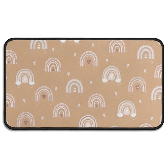 Brown Boho Bohemia Rainbow Hearts Pattern Door Rugs,Washable Non Slip Door Mats Indoor,Decorative Door Mats,Entry Mat Indoor for Entrance,Bedroom,Kitchen,Bathroom,30"x17"