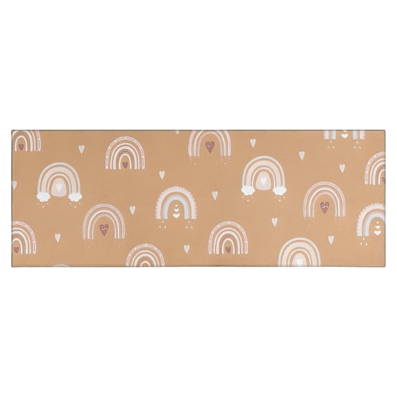 Brown Boho Bohemia Rainbow Hearts Pattern Kitchen Rug Mat,Kitchen Runner Rugs Non Skid Washable,Decorative Kitchen Floor Mats for Kitchen,Sink,Laundry,17"X47"