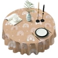 thumbnail image 1 of Brown Boho Bohemia Rainbow Hearts Pattern Round Tablecloth 60"x60",Wrinkle Wipeable Table Cloth for Kitchen Dining Room Picnic Patio Party, 1 of 6