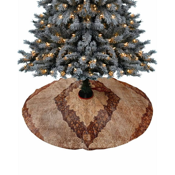 Brown Boho Christmas Tree Skirt 36 Inches Large Christmas Skirt Tree, Ethnic Southwestern Modern Geometric Abstract Art Tree Skirt Christmas Decorations for Fireplace Party Holidays Indoor Outdoor