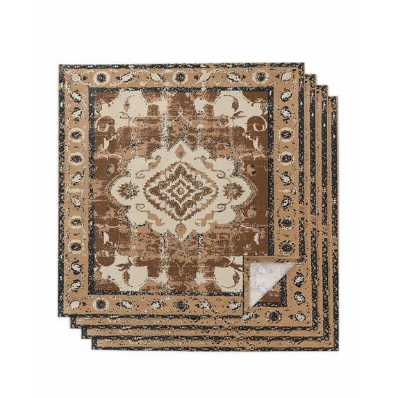 Brown Boho Cloth Napkins Set of 4 Reusable Dinner Napkins, Retro Western Rustic Ethnic Tribal Patterns Cocktail Napkin Washable Table Napkins for Wedding/Holiday Party/Baby Shower 20"x20"