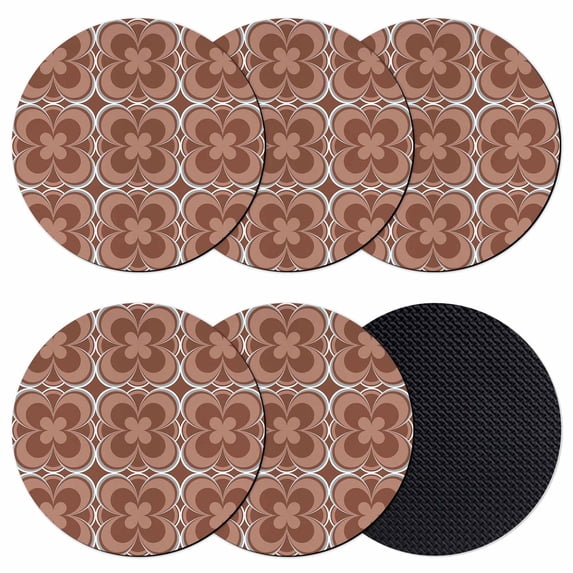 Brown Boho Coasters Set of 6, Absorbent Coasters for Drinks, Retro Farmhouse Abstract Floral Motifs Coaster for Desk Coffee Table Protection, Home Decor House Warming Gifts 4"