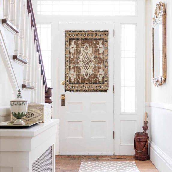 Brown Boho Door Curtains for Door Window, French Sidelight Front Back Door Curtains With Tieback, Retro Western Rustic Ethnic Tribal Patterns Kitchen Rod Pocket Drapes Panel, 54"x40"
