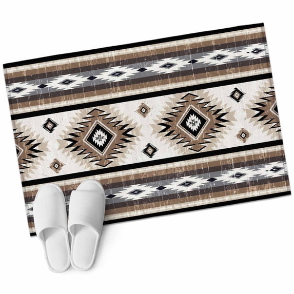 Brown Boho Entryway Rug 2x3 Area Rug Washable Indoor Doormat Small Bathroom Rugs Low Pile Accent Throw Rugs Southwestern Ethnic Aztec Retro Geometric Floor Carpet for Kitchen Bedroom Entrance