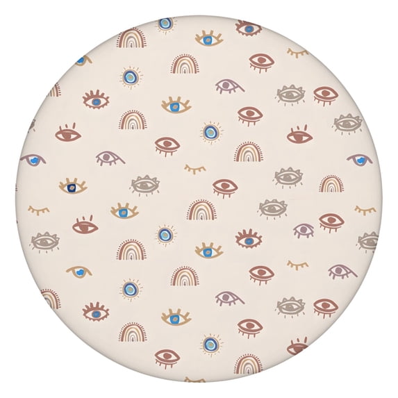 Brown Boho Eye and Rainbow Pattern Round Fitted Tablecloth with Elastic Edge,Dining Table Cover Waterproof,Outdoor Round Tablecloth for Camping,Dining,Indoor and Outdoor