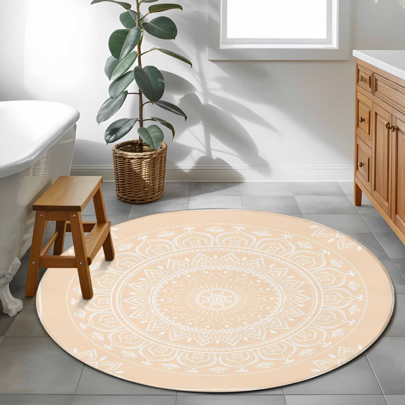 Brown Boho Flower 4ft Round Rug for Cozy Reading Nook Home Office Chair ...
