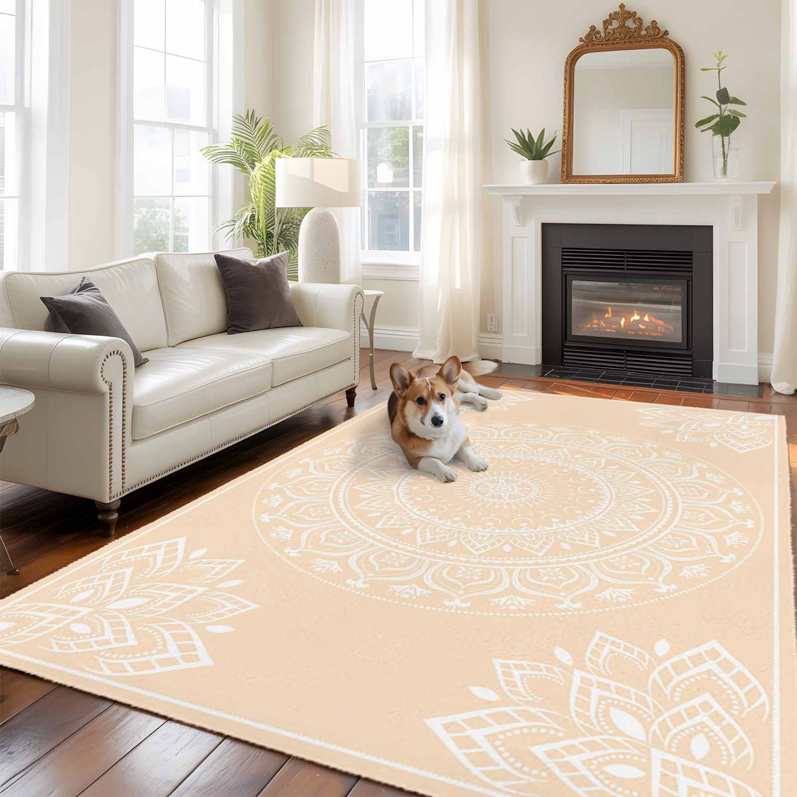 Boho Room Rug Brown Boho Flower 5x8 Rug for Bedroom Under Queen Bed Placement ...