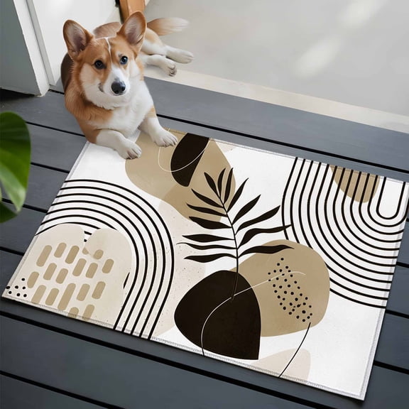 Brown Boho Front Door Rugs 2x3 ft Medieval Leaves Geometric Lines Abstract Small Rug for Entryway Non Slip Washable Bathroom Door Mat Absorbent Floor Mat for Indoor Entrance