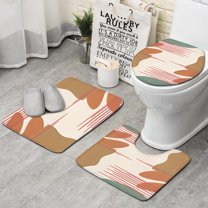 Brown Boho Geometric Pattern Bathroom Rugs Sets 3 Piece,Toilet Cover Set,Absorbent Non Slip Bathroom Mats Sets with U-Shaped Contour Rug Toilet Rug Set