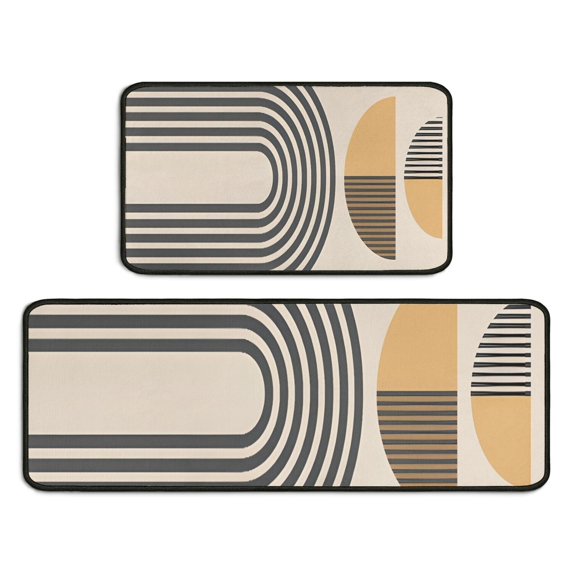 Brown Boho Geometric Pattern Kitchen Rugs Sets Of 2,Anti Fatigue Kitchen Mat Rugs Non Slip Washable,Decorative Kitchen Floor Mats for Kitchen,Sink,Laundry,17"X30"+17"X47"