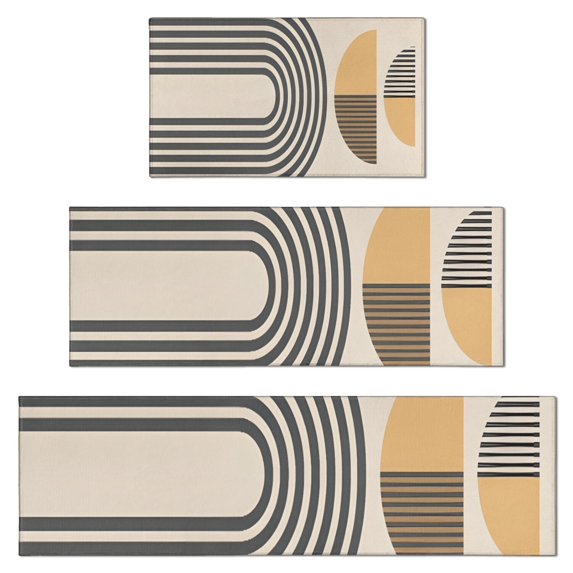 Brown Boho Geometric Pattern Kitchen Rugs Sets Of 3,Kitchen Runner Rugs Non Skid Washable,Decorative Kitchen Floor Mats for Kitchen,Sink,Laundry,17"x30"+ 17"x47" + 17"x59"