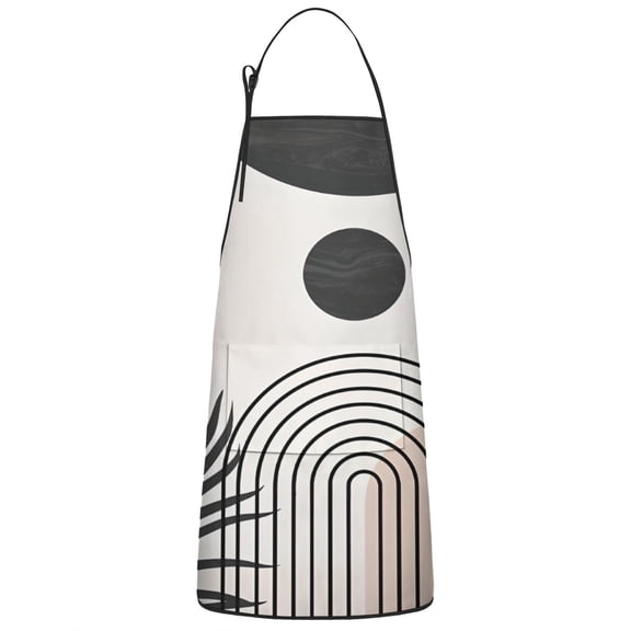 Brown Boho Geometric and Plant Pattern Apron-Garden Aprons for Women with Pockets-Cotton Linen Waterproof Kitchen Cooking Gardening Aprons Adjustable for Kitchen,Cooking,BBQ and Salon 33x27 Inch
