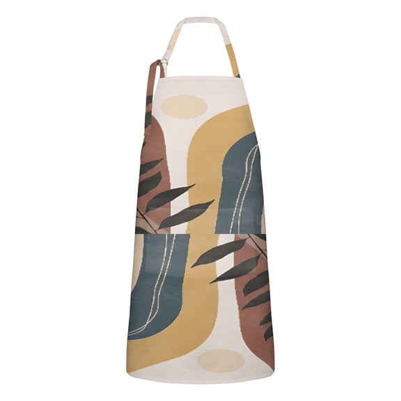 Brown Boho Geometric and Plant Pattern Apron-Garden Aprons for Women with Pockets-Cotton Linen Waterproof Kitchen Cooking Gardening Aprons Adjustable for Kitchen,Cooking,BBQ and Salon 33x27 Inch
