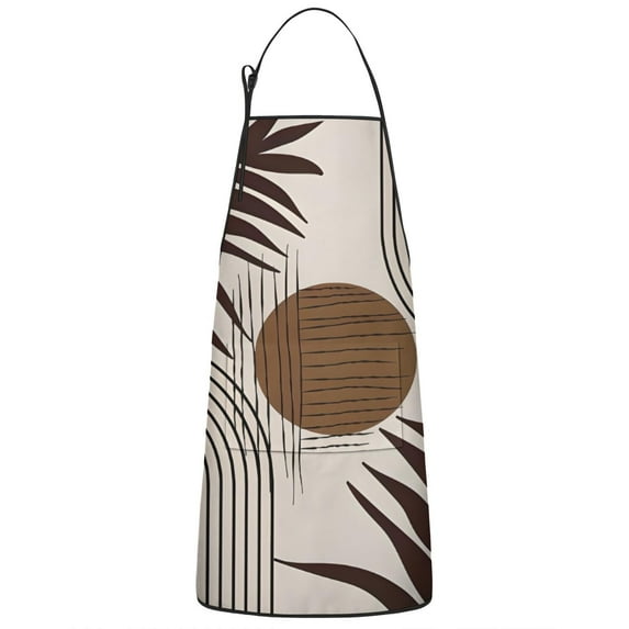Brown Boho Geometric and Plant Pattern Apron-Garden Aprons for Women with Pockets-Cotton Linen Waterproof Kitchen Cooking Gardening Aprons Adjustable for Kitchen,Cooking,BBQ and Salon 33x27 Inch