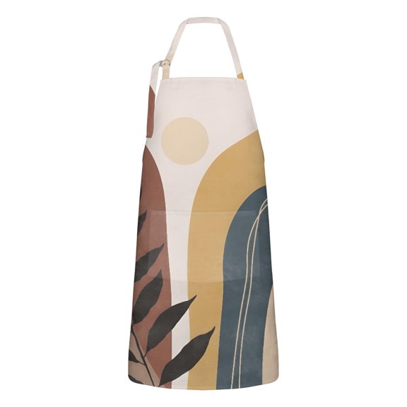 Brown Boho Geometric and Plant Pattern Apron-Garden Aprons for Women with Pockets-Cotton Linen Waterproof Kitchen Cooking Gardening Aprons Adjustable for Kitchen,Cooking,BBQ and Salon 33x27 Inch