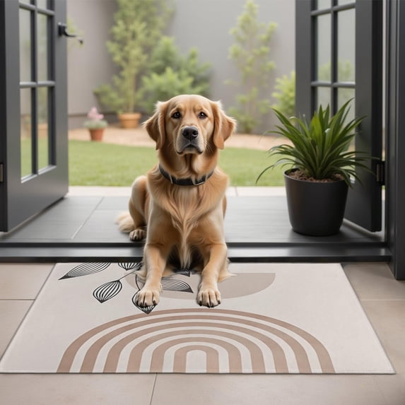 Brown Boho Geometric and Plant Pattern Door Rugs,Washable Non Slip Door Mats Indoor,Decorative Door Mats,Entry Mat Indoor for Entrance,Bedroom,Kitchen,Bathroom,20"x32"